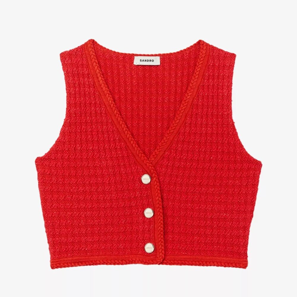 Sandro Gravelle Cropped Tweed Vest